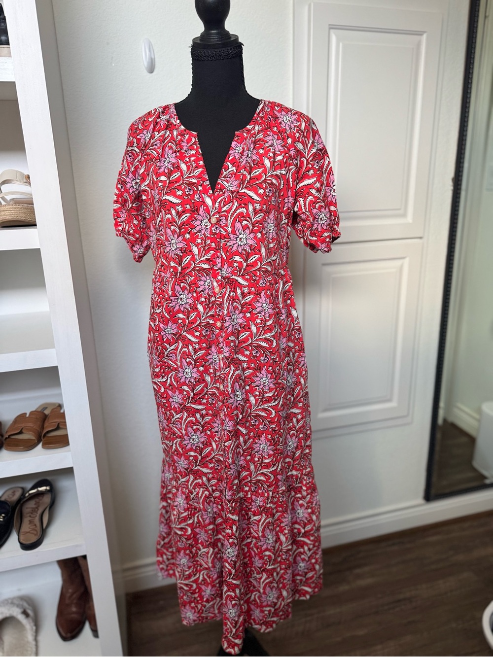 LOFT Red Floral Maxi Dress